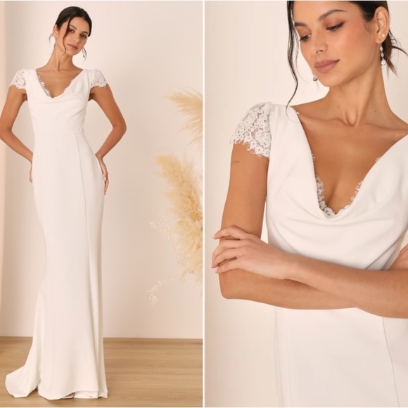LULU's Bridal Wedding Chic Modern Sexy Elegant Lace Mermaid Trumpet Gown NWOT - Picture 1 of 5